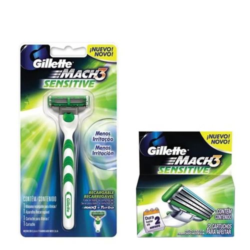 Kit Aparelho Mach3 Sensitive Up + Carga 2 Unidades Kit Aparelho Mach3 Sensitive Up + Carga 2 Unidades