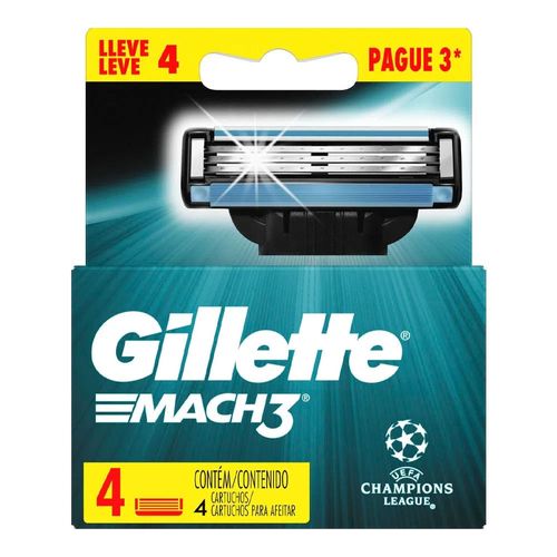 Kit Cartucho Para Aparelho de Barbear Gillette Mach3 Champions League 4 Unidades Kit Cartucho Para Aparelho de Barbear Gillette Mach3 Champions League 4 Unidades