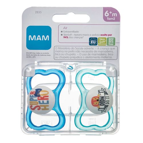 Kit Chupeta Mam Air 6+ Meses Azul 2 Unidades Kit Chupeta Mam Air 6+ Meses Azul 2 Unidades