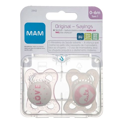 Kit Chupeta Mam Sayings Girls Silicone 0 A 6 Meses 2 Unidades Kit Chupeta Mam Sayings Girls Silicone 0 A 6 Meses 2 Unidades