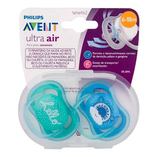 Kit Chupeta Philips Avent Ultra Air Azul e Verde 6-18 Meses 2 Unidades