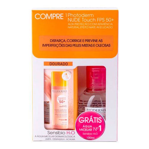 Kit Photoderm Nude Touch Bioderma FPS50 Dourado 40ml + Sensibio H2o 100ml Kit Photoderm Nude Touch Bioderma FPS50 Dourado 40ml + Sensibio H2o 100ml