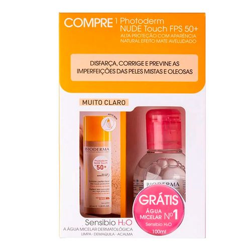 Kit Photoderm Nude Touch Bioderma FPS50 Muito Claro 40ml + Sensibio H2o 100ml Kit Photoderm Nude Touch Bioderma FPS50 Muito Claro 40ml + Sensibio H2o 100ml