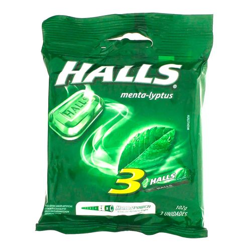 Drops Bala Halls Sabor Menta 3 Unidades
