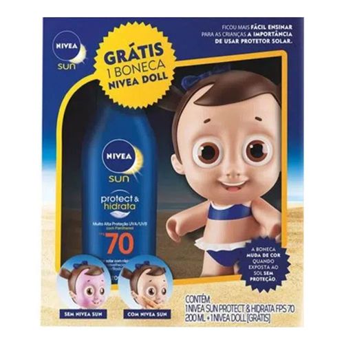 Kit Protetor Solar Nivea Sun Protect & Hidrata FPS 70 200ml + Nivea Doll Menina Kit Protetor Solar Nivea Sun Protect & Hidrata FPS 70 200ml + Nivea Doll Menina