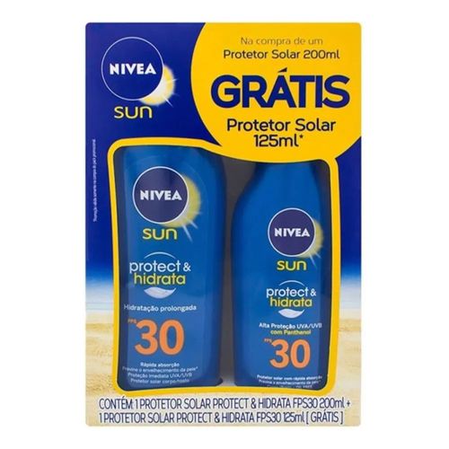 Kit Protetor Solar Nivea Sun Protect & Hidrata FPS 30 200ml + Protetor Solar 125ml Kit Protetor Solar Nivea Sun Protect & Hidrata FPS 30 200ml + Protetor Solar 125ml