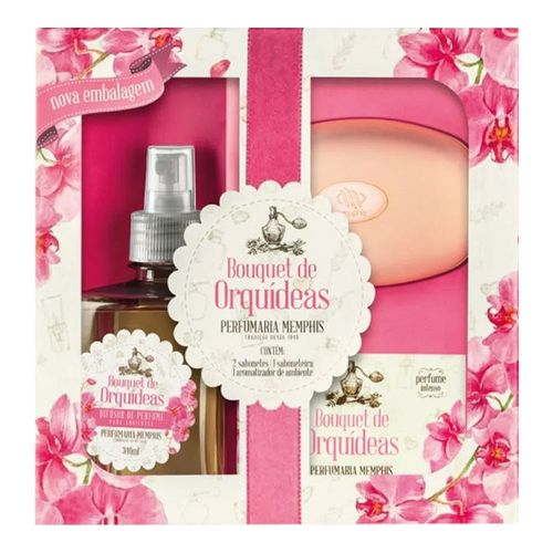 Kit Bouquet Orquídeas Memphis 2 Sabonetes + Saboneteira + Aromatizador Kit Bouquet Orquídeas Memphis 2 Sabonetes + Saboneteira + Aromatizador