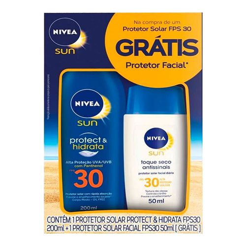 Kit Nivea Sun Protetor Solar Hidratante FPS 30 200ml + Facial FPS 30 50g Kit Nivea Sun Protetor Solar Hidratante FPS 30 200ml + Facial FPS 30 50g