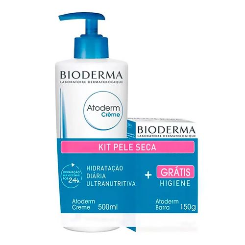 Kit Bioderma Atoderm Creme 500ml + Sabonete em Barra Atoderm Pain 150g Kit Bioderma Atoderm Creme 500ml + Sabonete em Barra Atoderm Pain 150g