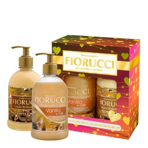 Kit Fiorucci Vanilla & MilkSabonete Liquido 500ml + Loção Hidratante 500ml Kit Fiorucci Vanilla & MilkSabonete Liquido 500ml + Loção Hidratante 500ml