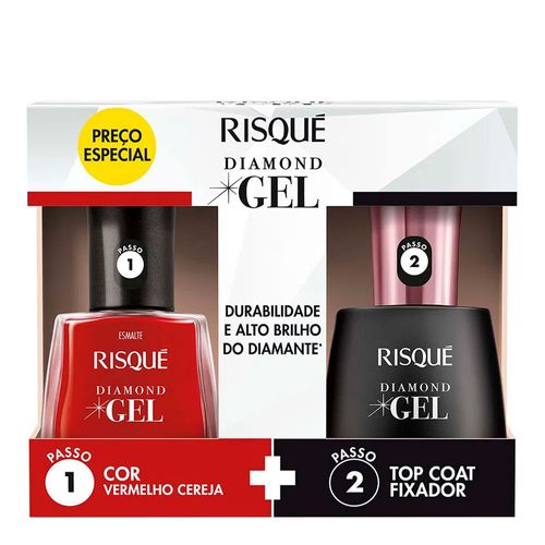 Kit Esmalte Risqué Diamond Gel Vermelho Cereja 9,5ml + Top Coat Fixador 9,5ml Kit Esmalte Risqué Diamond Gel Vermelho Cereja 9,5ml + Top Coat Fixador 9,5ml