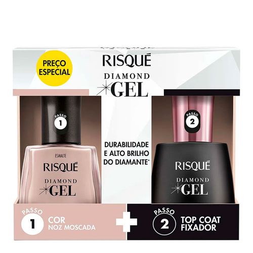 Kit Esmalte Risqué Diamond Gel Noz Moscada 9,5ml + Top Coat Fixador 9,5ml