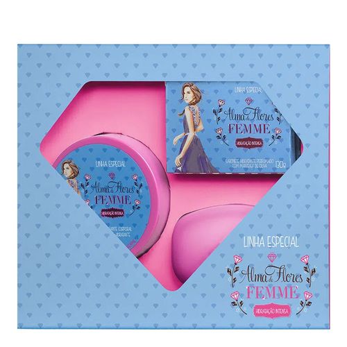 Kit Banho Alma de Flores Femme Geléia Esfoliante + 2 Sabonetes Perfumados 130g + 1 Saboneteria Kit Banho Alma de Flores Femme Geléia Esfoliante + 2 Sabonetes Perfumados 130g + 1 Saboneteria