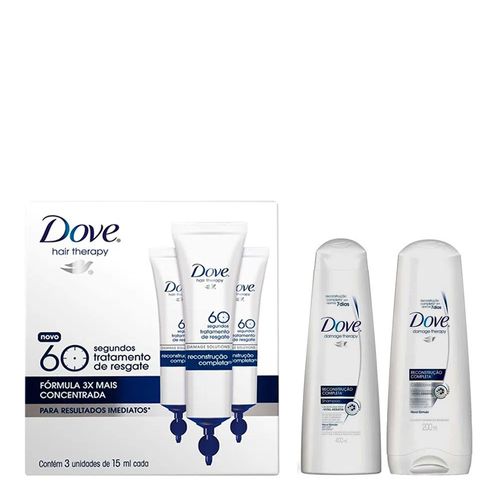Kit Shampoo + Condicionador Dove Reconstrução 200ml + 3 Ampolas de Tratamento