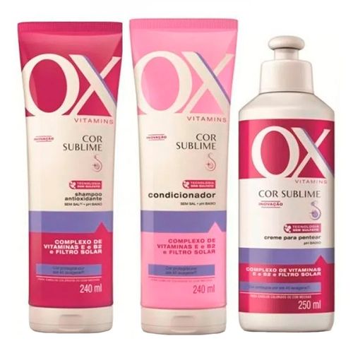 Kit OX Shampoo + Condicionador + Creme de Pentear Vitamins Cor Sublime 240ml Kit OX Shampoo + Condicionador + Creme de Pentear Vitamins Cor Sublime 240ml