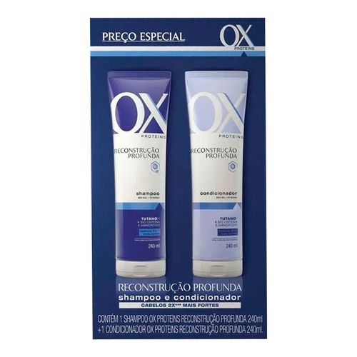 Kit OX Shampoo + Condicionador Proteins Reconstrução Profunda 240ml Kit OX Shampoo + Condicionador Proteins Reconstrução Profunda 240ml