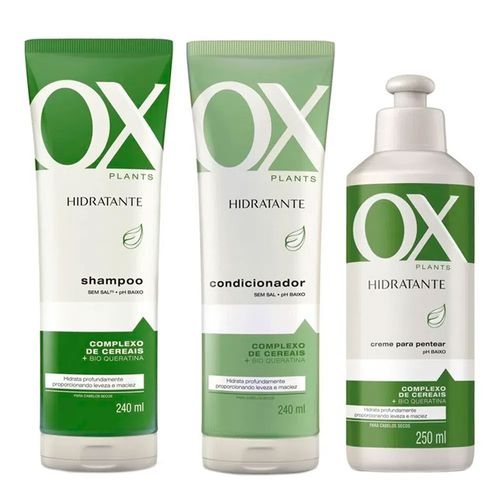 Kit OX Shampoo + Condicionador + Creme de Pentear Plants Hidratante Kit OX Shampoo + Condicionador + Creme de Pentear Plants Hidratante