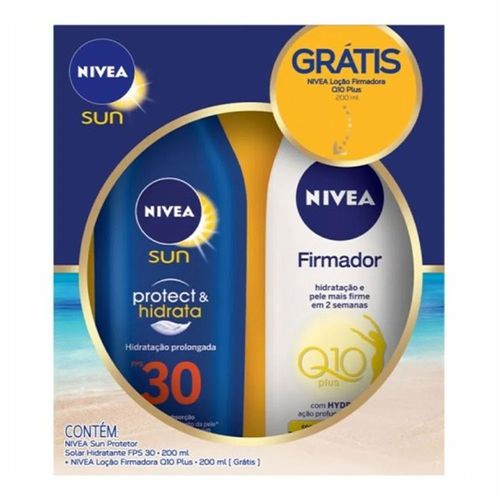 Kit Protetor Solar Nivea Sun FPS30 200ml Grátis Creme Nivea Firmador Q10 200ml Kit Protetor Solar Nivea Sun FPS30 200ml Grátis Creme Nivea Firmador Q10 200ml