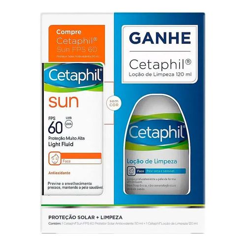 Kit Cetaphil Protetor Solar Facial Sun sem Cor Light Fluid FPS60 50ml + Loção de Limpeza 120ml Kit Cetaphil Protetor Solar Facial Sun sem Cor Light Fluid FPS60 50ml + Loção de Limpeza 120ml