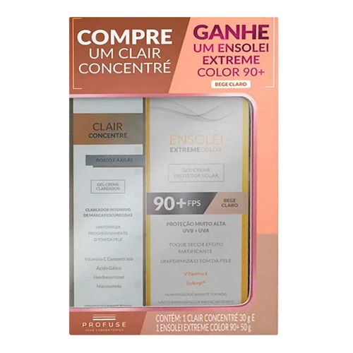 Kit Gel-Creme Clareador Profuse Clair 30g + Protetor Solar Facial Ensolei Extreme Color FPS90+ 50g Kit Gel-Creme Clareador Profuse Clair 30g + Protetor Solar Facial Ensolei Extreme Color FPS90+ 50g