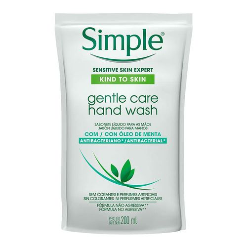 Sabonete Líquido para as Mãos Antibactericida Simple Gentle Care Refil 200ml