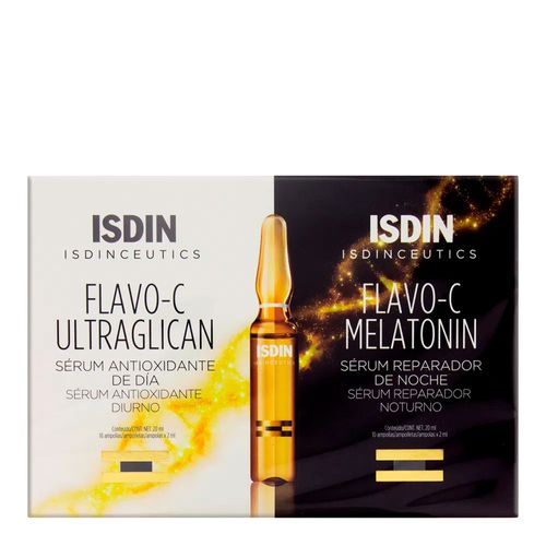 Kit Sérum Isdin Isdinceutics Flavo-C Antioxidante Ultraglican Diurno 10 Unidades + Reparador Melatonin Noturno 10 Unidades