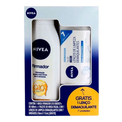 Kit Hidratante Firmador Nivea Q10 400ml + Lenço de Limpeza Demaquilante 7 Unidades Kit Hidratante Firmador Nivea Q10 400ml + Lenço de Limpeza Demaquilante 7 Unidades