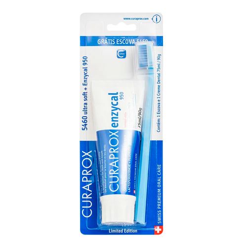 Kit Curaprox Enzycal Creme Dental 90g + Escova Dental Ultra Macia Kit Curaprox Enzycal Creme Dental 90g + Escova Dental Ultra Macia