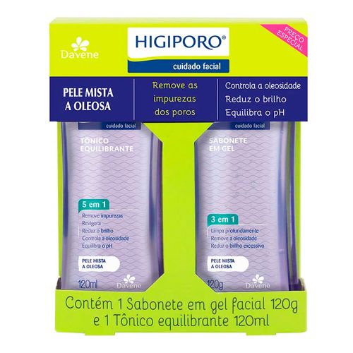 Kit Higiporo Pele Mista a Oleosa Sabonete Facial 120g + Tônico Equilibrante 120ml Kit Higiporo Pele Mista a Oleosa Sabonete Facial 120g + Tônico Equilibrante 120ml