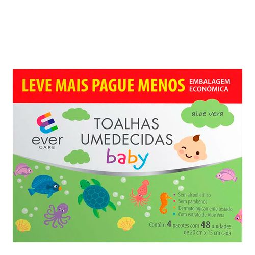 Kit Lenço Umedecido Ever Care Baby Aloe Vera 4 Pacotes com 48 Unidades Kit Lenço Umedecido Ever Care Baby Aloe Vera 4 Pacotes com 48 Unidades