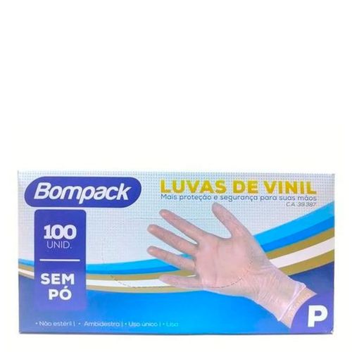 Luva De Vinil Bompack Sem Pó Tamanho P 100 Unidades