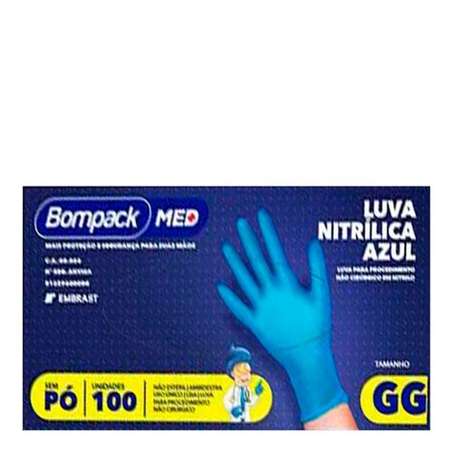 Luva Nitrílica Bompack Azul Sem Pó Tamanho GG 100 Unidades Luva Nitrílica Bompack Azul Sem Pó Tamanho GG 100 Unidades