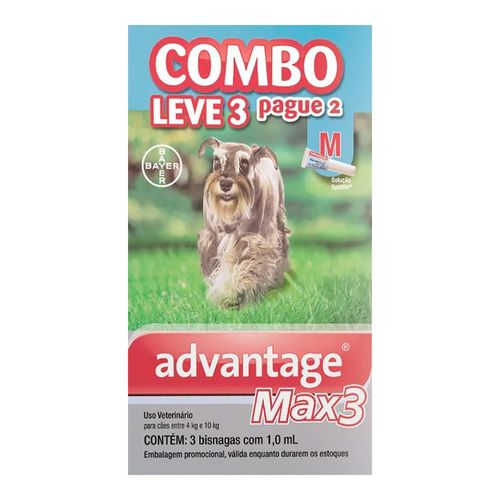 Anti Pulgas e Carrapatos Combo Advantage MAX3 Bayer M para Cães de 4kg a 10kg 1ml