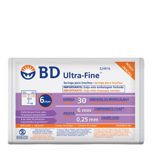 Seringa Insulina BD 0 3ml 6x025 10 Unidades Seringa Insulina BD 0 3ml 6x025 10 Unidades