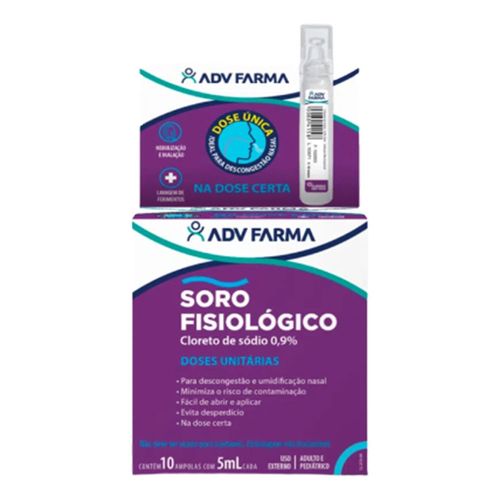 Soro Fisiológico ADV Cloreto de Sódio 10 Ampolas 5ml cada Soro Fisiológico ADV Cloreto de Sódio 10 Ampolas 5ml cada