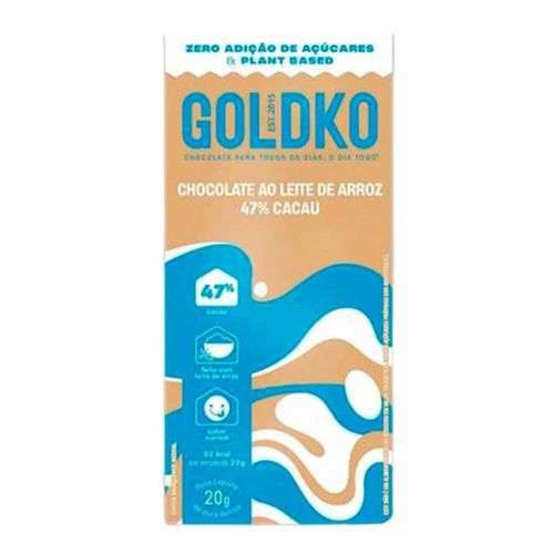 Tablete De Chocolate Goldko 47% Cacau Ao Leite De Arroz 20g