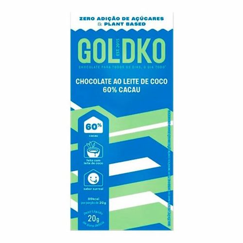 Tablete De Chocolate Goldko 60% Cacau Ao Leite De Coco 20g
