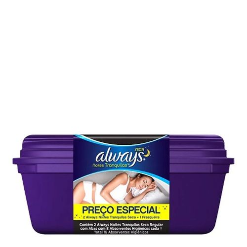 Kit Absorvente Always Noites Tranquilas Seca com Abas 2 Pacotes com 8 Unidades + Frasqueira Kit Absorvente Always Noites Tranquilas Seca com Abas 2 Pacotes com 8 Unidades + Frasqueira