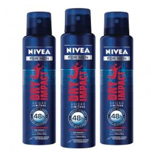 Kit Desodorante Aerosol Nivea Dry Impact Masculino 3 Unidades Kit Desodorante Aerosol Nivea Dry Impact Masculino 3 Unidades
