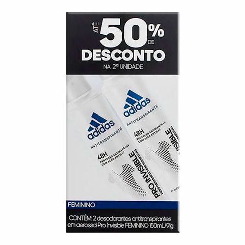 Kit Desodorante Aerosol Feminino Adidas Pro Invisible 150ml 2 Unidades Kit Desodorante Aerosol Feminino Adidas Pro Invisible 150ml 2 Unidades