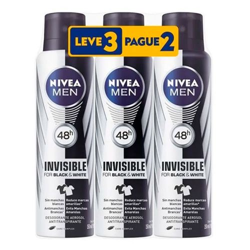 Kit Desodorante Aerosol Nivea Invisible Masculino 3 Unidades Kit Desodorante Aerosol Nivea Invisible Masculino 3 Unidades