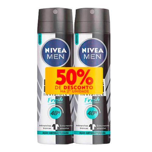 Kit Desodorante Aerosol Nivea Men Invisible Black & White Fresh 150ml 2 Unidades Kit Desodorante Aerosol Nivea Men Invisible Black & White Fresh 150ml 2 Unidades