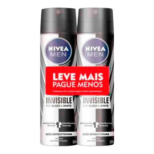 Kit Desodorante Aerosol Nivea Men Invisible For Black & White 150ml 2 Unidades Kit Desodorante Aerosol Nivea Men Invisible For Black & White 150ml 2 Unidades