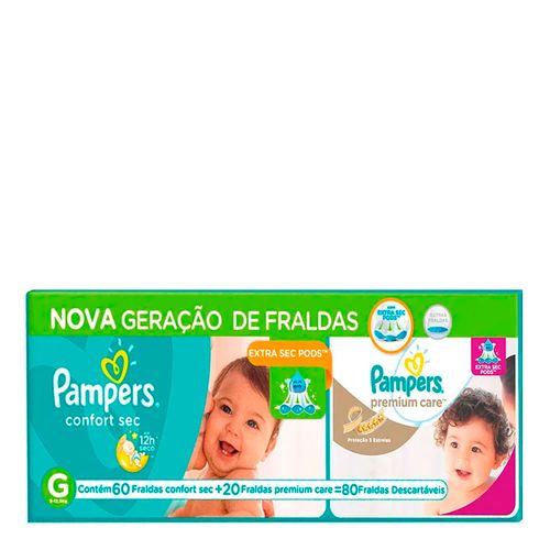 Kit Fralda Descartável Pampers Confort Sec G 60 Unidades + 20 Fraldas Premium Care G
