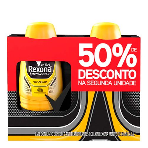 Kit Desodorante Roll On Rexona Men V8 50ml 2 Unidades Kit Desodorante Roll On Rexona Men V8 50ml 2 Unidades