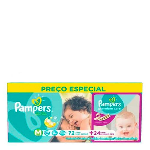 Kit Fralda Descartável Pampers Total fort M 72 Unidades + Premium Care M 24 Unidades Kit Fralda Descartável Pampers Total fort M 72 Unidades + Premium Care M 24 Unidades