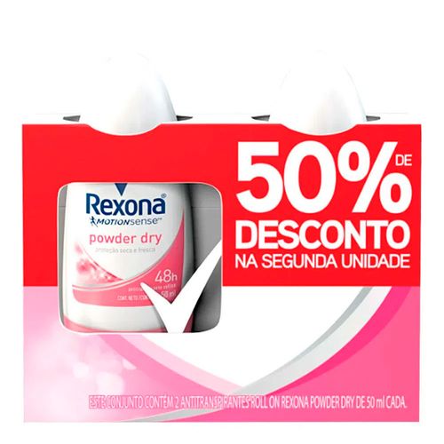 Kit Desodorante Roll On Rexona Powder Dry Feminino 50ml 2 Unidades