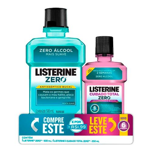 Kit Enxaguante Bucal Listerine Zero 500ml + Listerine Cuidado Total Zero 250ml Kit Enxaguante Bucal Listerine Zero 500ml + Listerine Cuidado Total Zero 250ml