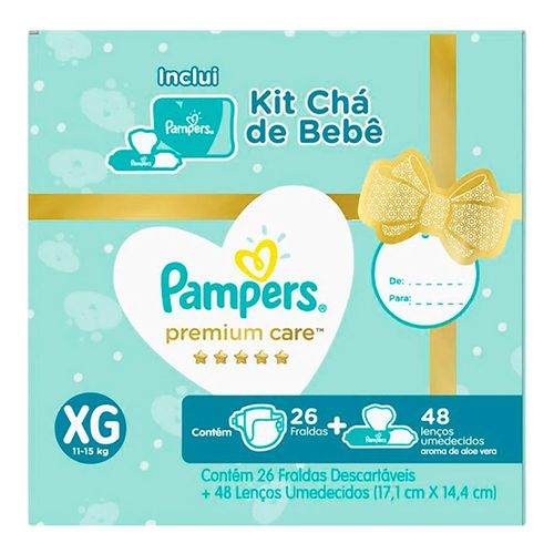 Kit Fralda Pampers Premium Care XG 26 Unidades + Lenços Umedecidos Aloe Vera 48 Unidades Kit Fralda Pampers Premium Care XG 26 Unidades + Lenços Umedecidos Aloe Vera 48 Unidades