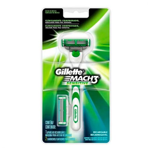 Kit Gillette Aparelho Barbeador Mach 3 Sensitive + Carga Mach 3 Sensitive C/ 2 Unidades Kit Gillette Aparelho Barbeador Mach 3 Sensitive + Carga Mach 3 Sensitive C/ 2 Unidades